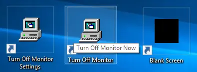 Screenshot of Shortcuts created by Turn Off Monitor Setup by default 