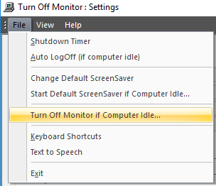 Screenshot Displaying the File Menu of the Settings Dialog Box